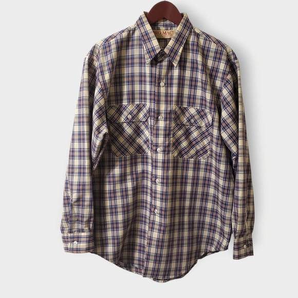 Big Mac Other - Big Mac Vtg Plaid Work Utility Shirt Large Tan Blue Brown Sz 16-16.5 USA